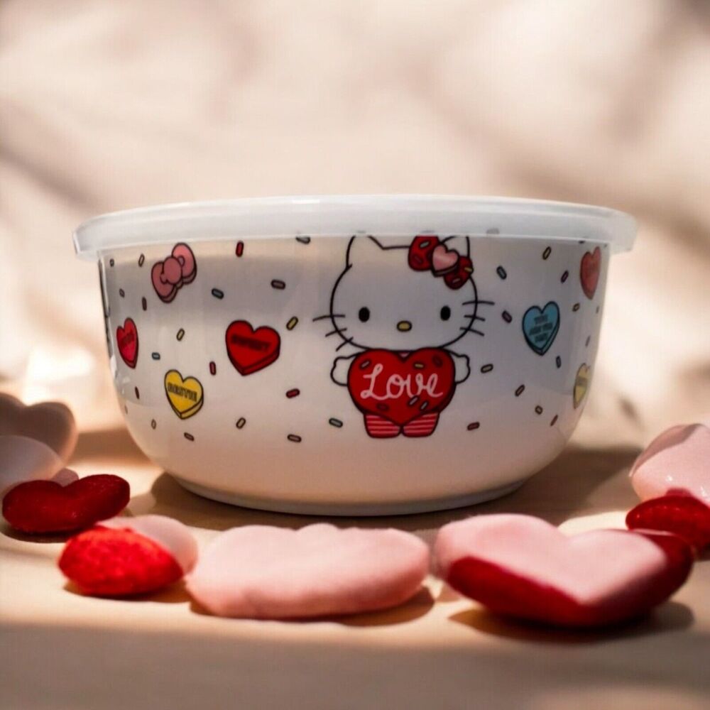 NEW Hello Kitty Sanrio Valentine Hearts Large Bowl With Lid Cute Collectible NWT